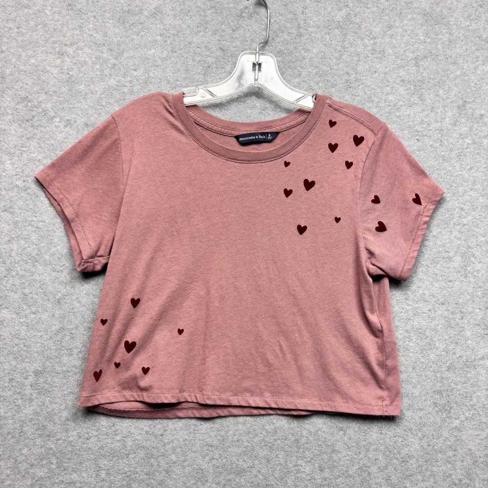 Abercrombie & Fitch Baby Tee Size Small Pink Hearts Cropped Acubi Y2K Streetwear